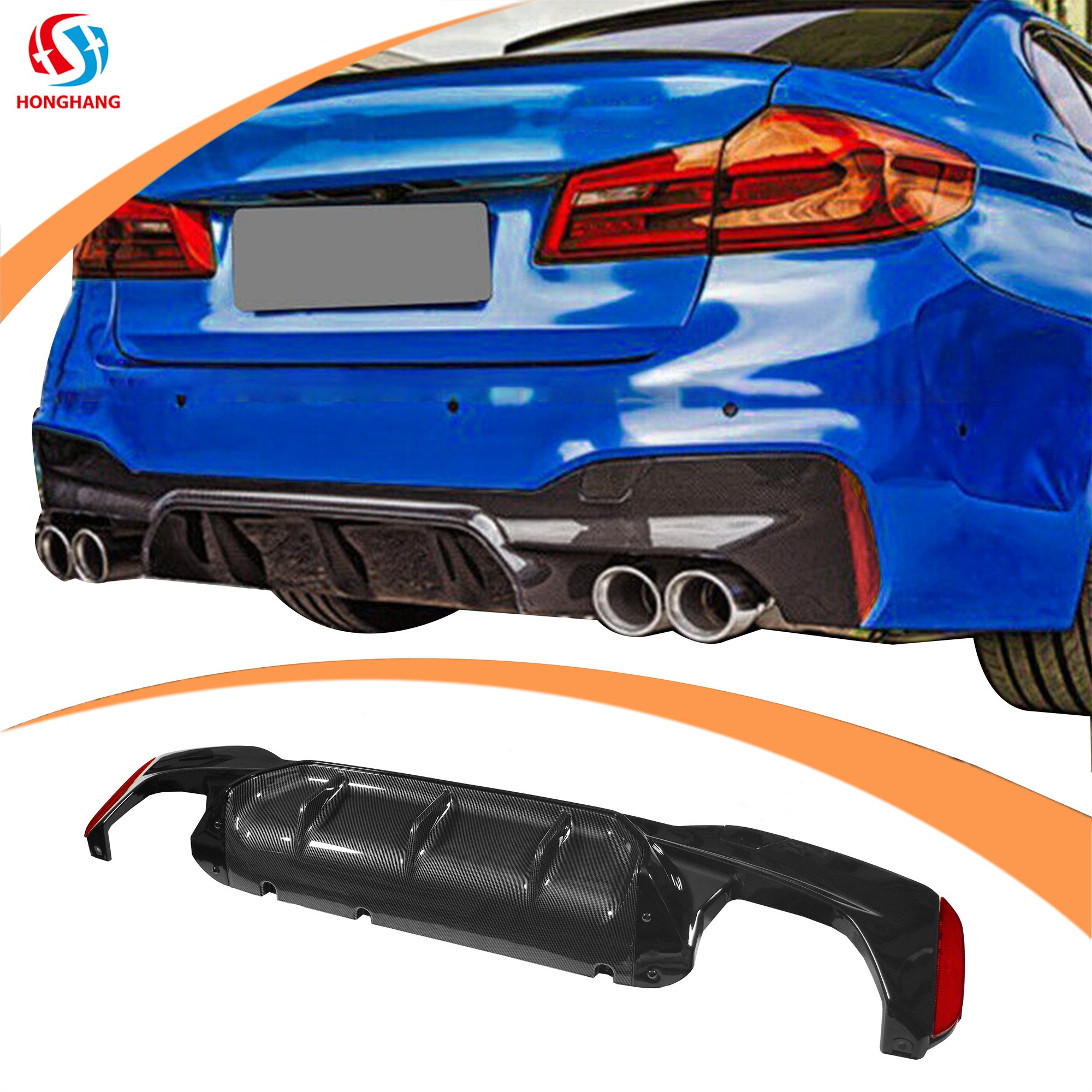 Gloss Black+water Transfer Printing M5 Style Rear Bumper Diffuser for Bmw 5 Series G30 